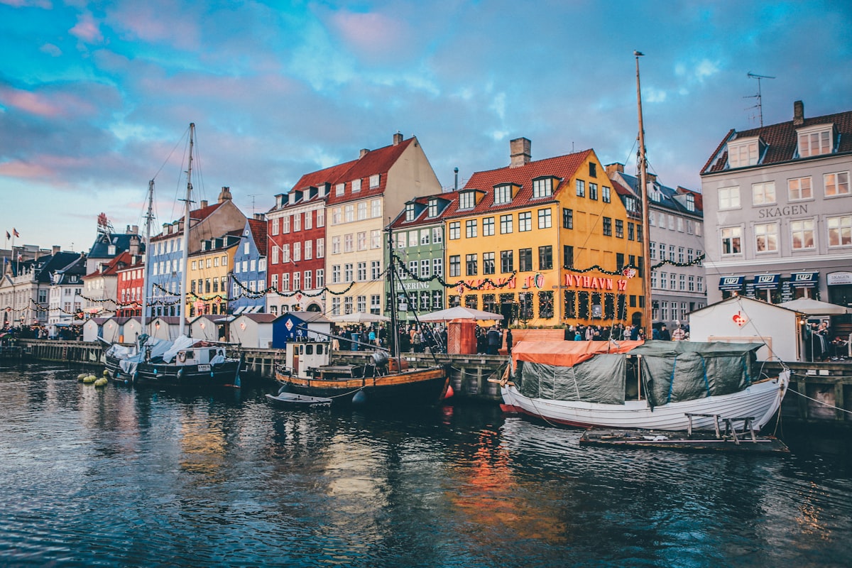 Copenhagen Nyhavn colorful harbor at sunset